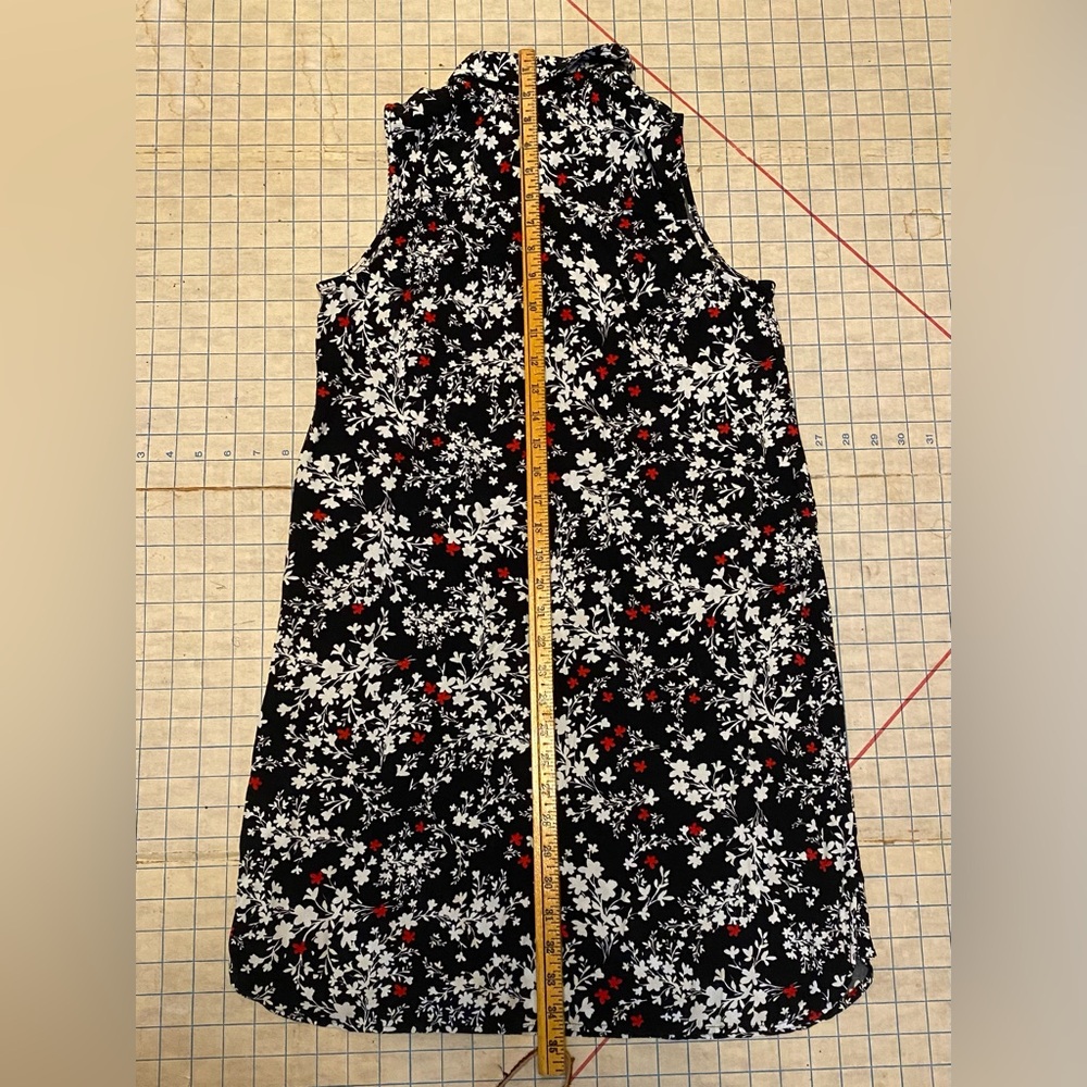 J Jill Floral Sleeveless Shirt Dress, XS Petite, black, white and red - Picture 3 of 7